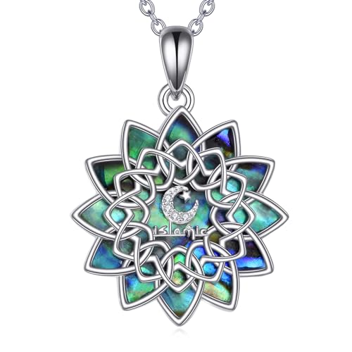 POPLYKE Abalone Shell Lotus muslimischen islamischen religi?sen Anh?nger Halskette für M?nner Frauen Sterling Silber religi?sen Allah-Schmuck Geschenk von POPLYKE