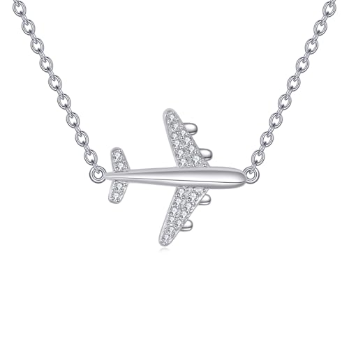 POPLYKE Aircraft Choker Halskette 925 Sterling Silber Flugzeug Anhänger Reise Kette Flugzeug Schmuck für Damen Stewardess Flugbegleiter von POPLYKE