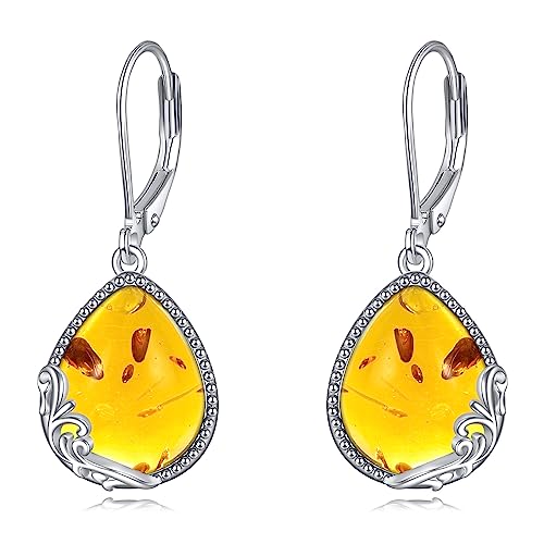 POPLYKE Amber Filigrane Teardrop Drop Dangle Ohrringe Sterling Silber Leverback Ohrringe Schmuck POPLYKE Amber Filigrane Teardrop Drop Dangle Ohrringe Sterling Silber Leverback Ohrringe Schmuck von POPLYKE