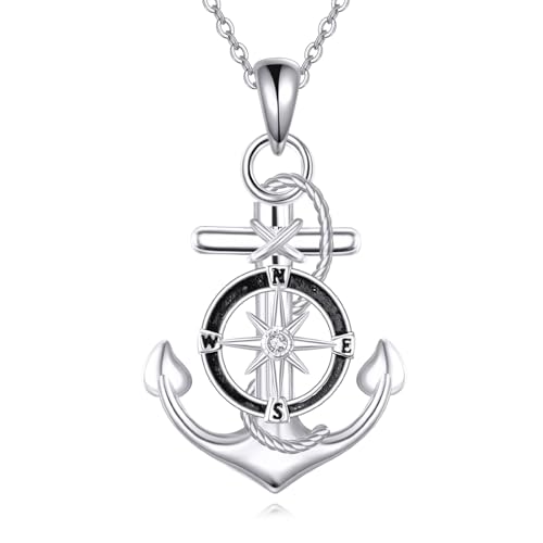POPLYKE Anker Halskette Sterling Silber Anker Anhänger Seemann Halskette Nautischer Schmuck Kompass Schmuck für Damen von POPLYKE