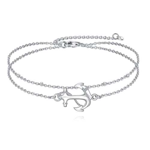 POPLYKE Anker Knöchelarmbänder für Frauen 925 Sterling Silber Seemann Anker Nautische Kette verstellbare Fuß Knöchel Armband Schmuck für Damen Herren von POPLYKE