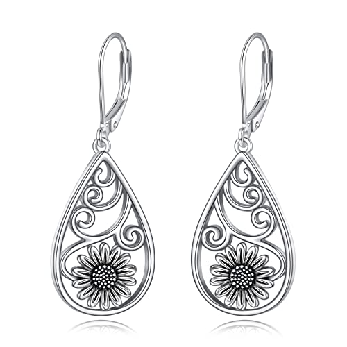 POPLYKE Antik Oxidierte Sonnenblume Hängend Ohrringe Sterling Silber Filigrane Ohrringe Schmuck Geschenke für Damen und Mädchen von POPLYKE