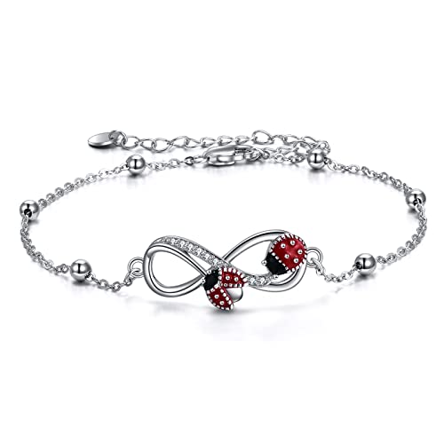 POPLYKE Marienkäfer Armband Sterling Silber Unendlichkeit Marienkäfer Armband Perlenverziert Armbänder Schmuck Geburtstag Geschenk für Frauen von POPLYKE