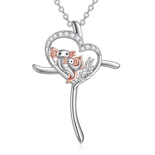 POPLYKE Axolotl Kreuz Anh?nger Halskette für Frauen Tier Mutter und Tochter Halskette Sterling Silber Christlichen Schmuck Geschenke für Frauen von POPLYKE