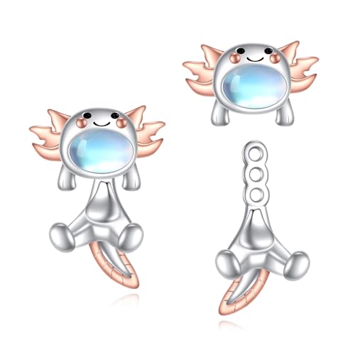 POPLYKE Axolotl Ohrringe Damen 925 Sterling Silber Mondstein Tier Stud Ohrringe für Mädchen Axolotl Schmuck Geschenke für sie von POPLYKE