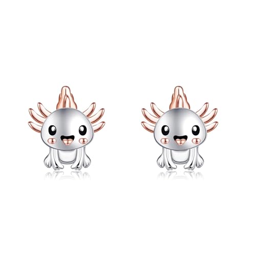 POPLYKE Salamander Ohrringe 925 Sterling Silber Hypoallergene Ohrringe Ohrclips Axolotl für Mädchen Damen von POPLYKE
