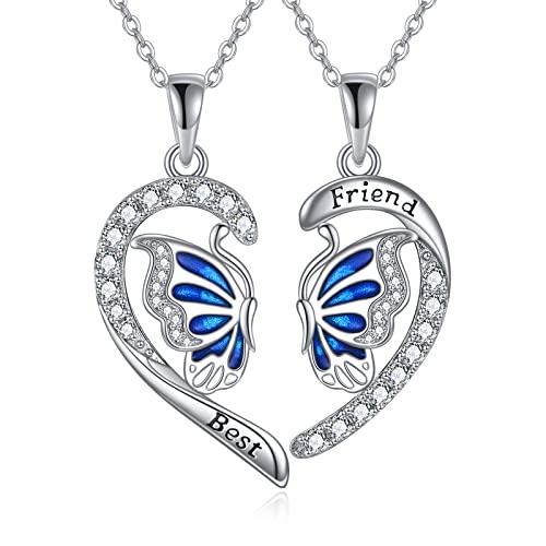 POPLYKE BFF Halskette für 2-Split Herz Schmetterling Anhänger Schwester Schmuck Beste Freundin Freundschaft Halskette Set von 2 Geburtstag Tag Geschenke für sie von POPLYKE