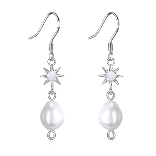 POPLYKE Barock Perle Ohrringe Dangling 925 Sterling Silber Opal Stern Drop Perle Ohrringe für Damen von POPLYKE