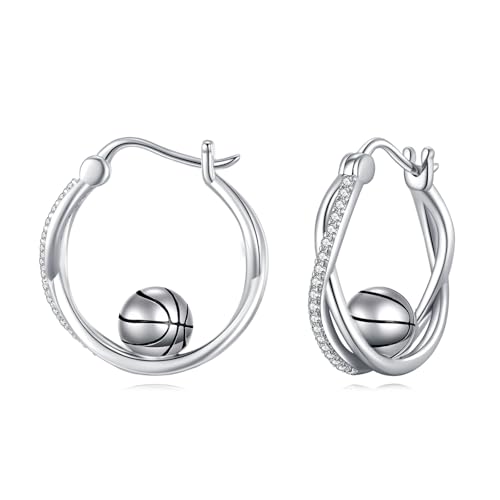 POPLYKE POPLYKE Basketball-Ohrringe für Frauen Sterling Silber Basketball Hoop Ohrringe Sport Schmuck Geschenk für Frauen (Basketball) von POPLYKE