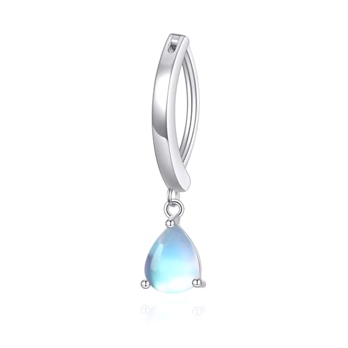POPLYKE Bauchknopf Ring für Damen Sterling Silber Träne Mondstein Dangle Gebogen Reverse Barbell Nabel Piercing Schmuck von POPLYKE