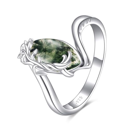 POPLYKE Baum des Lebens Moos Achat Ring Sterling Silber Aussage Ring Schmuck Geschenke für Frauen 8 Größe von POPLYKE