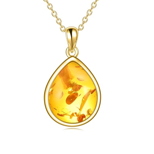 POPLYKE Bernstein Halskette für Frauen Sterling Silber Bernstein Teardrop Halskette Bernsteinschmuck Geschenk für Mädchen (Bernstein) von POPLYKE