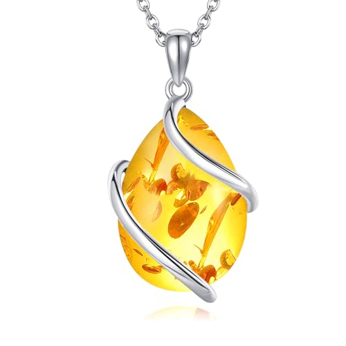 POPLYKE Bernstein Kette 925 Sterling Silber Teardrop Anhänger Halskette Schmuck für Damen von POPLYKE