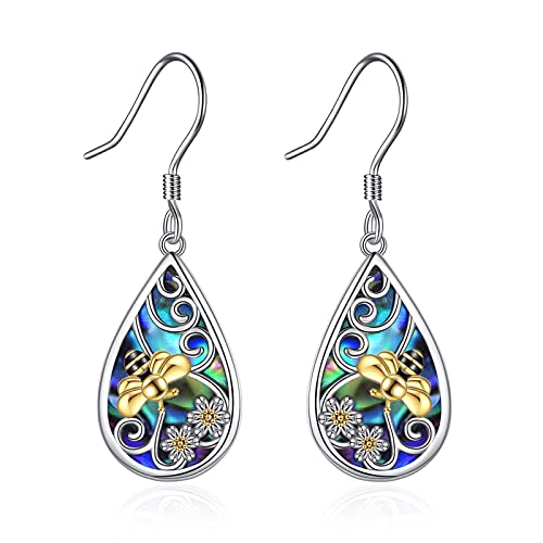 POPLYKE Biene Ohrringe 925 Sterling Silber Leverback Damen Träne Abalone Dangle Schmuck von POPLYKE