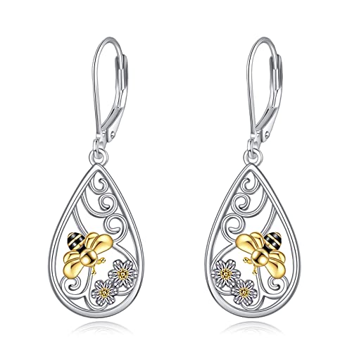 POPLYKE Bienen Hängend Ohrringe Sterling Silber, Filigrane Ohrringe Schmuck Geschenke für Damen und Mädchen von POPLYKE