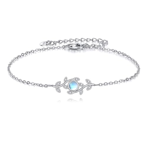 POPLYKE Blatt Armband für Damen 925 Sterling Silber Mondstein Blatt Armband Mondstein Schmuck für Damen von POPLYKE