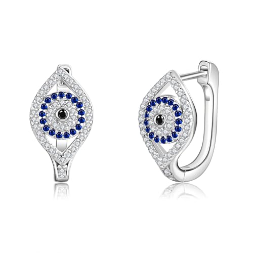 POPLYKE Blau Böses Auge Ohrringe Sterling Silber Huggie Hoop Ohrringe für Frauen Schmuck für Damen von POPLYKE