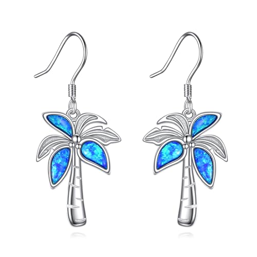 POPLYKE Blaue Palme Blatt Ohrringe für Frauen Sterling Silber Dangle Drop Ohrringe Boho Vaction Schmuck von POPLYKE