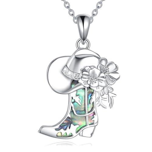 POPLYKE Boot Hut Kette Halskette Sterling Silber Cowgirl Cowboy Boot Halskette Abalone Shell Halskette Westernschmuck für Frauen Männer (Cowboy Boot) von POPLYKE