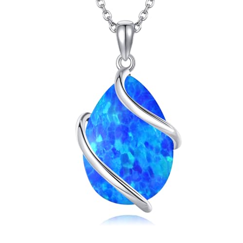 POPLYKE Bule Opal Kette 925 Sterling Silber Teardrop Anhänger Halskette Schmuck für Damen von POPLYKE