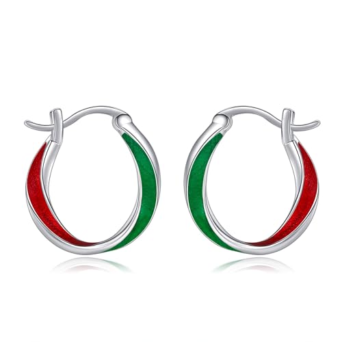POPLYKE Bunte Hoop Ohrringe Regenbogen Hoop Ohrringe 925 Sterling Silber Hoop Ohrringe für Damen Hypoallergene Leichte Einfache Weihnachten Ohrringe von POPLYKE