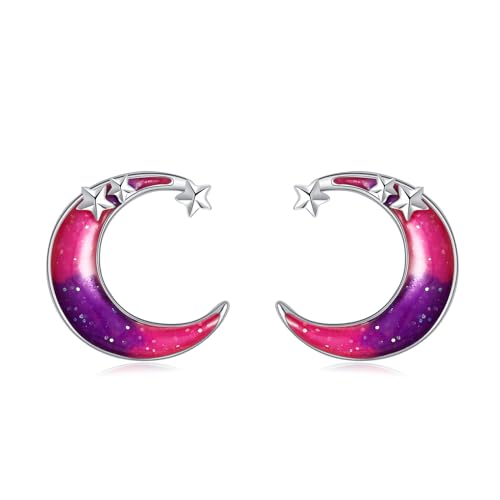 POPLYKE Bunte Mond und Stern Ohrringe 925 Sterling Silber Mond Ohrringe Mädchen Mond Ohrstecker Damen Mond Schmuck Geschenke von POPLYKE