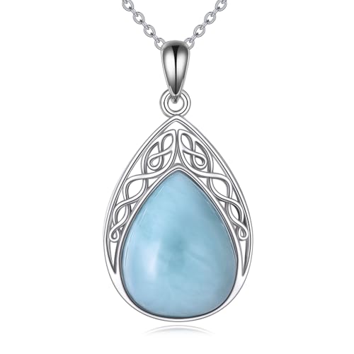 POPLYKE Keltischer Knoten Larimar Halskette für Frauen Sterling Silber Larimar Halskette Keltischer Larimar Schmuck Geschenk für Gitls (Larimar) von POPLYKE