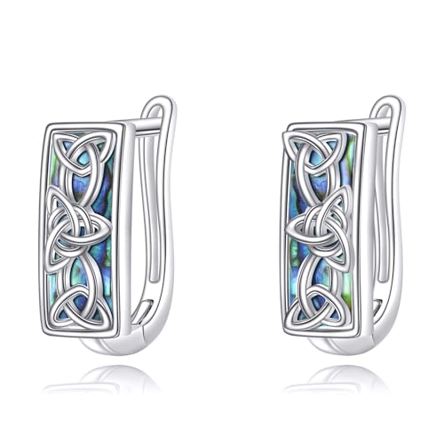 POPLYKE Keltischer Knoten Ohrringe 925 Sterling Silber Irisch Celtic Hoop Huggie Ohrringe Abalone Schmuck für Damen von POPLYKE