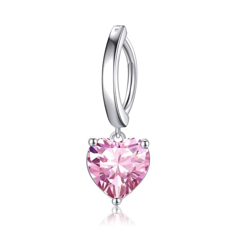 POPLYKE Clicker Bauchknopf Ringe für Damen Sterling Silber Bauchpiercing Schmuck Rosa Herz Bauchknopf Ring Reverse gebogene Nabel Barbell Körper Piercing Schmuck von POPLYKE
