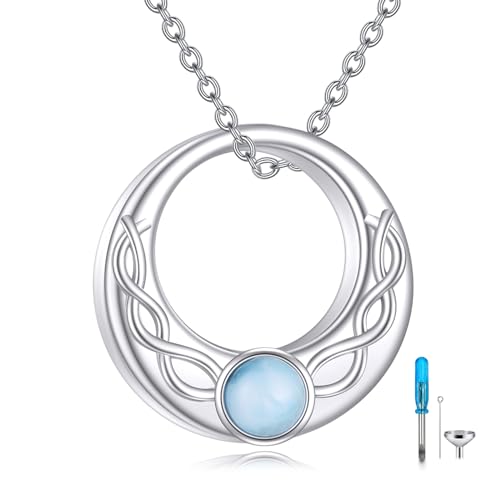 POPLYKE Cramation Urn Halskette für Asche Sterling Silber Celtic Larimar Urn Halskette Cremation Schmuck für Frauen Männer (Mondstein) von POPLYKE