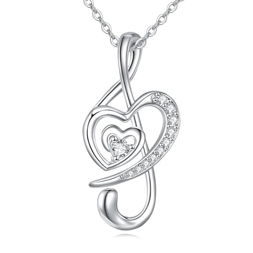 POPLYKE Damen Musik Halskette 925 Sterling Silber Musik Schmuck für Damen mit Treble Clef Anhänger 16*28mm und 20 Zoll Kette für Musikliebende Frauen von POPLYKE