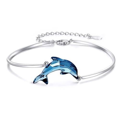 POPLYKE Delfin Armband 925 Sterling Silber Armband mit blauem Kristall Delfin Schmuck für Damen von POPLYKE