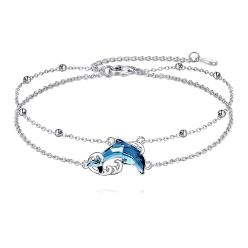 POPLYKE Doliphin Fußkettchen für Frauen Sterling Silber Kristall Fußkettchen Strandschmuck Geschenk für Frauen von POPLYKE