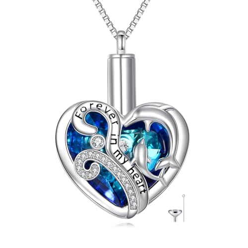 POPLYKE Dolphin Urne Halsketten für Asche für Damen Sterling Silber Kremation Schmuck für Asche Urnen für menschliche Asche Anhänger Halskette mit Kristall von POPLYKE