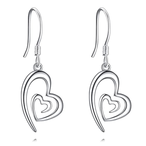 POPLYKE Doppel Herz Ohrringe 925 Sterling Silber Herz Dangle Ohrringe Damen Geschenke von POPLYKE