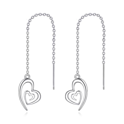 POPLYKE Doppelherz Threader Ohrringe 925 Sterling Silber Kette Ohrringe Lange Dangle Herz Ohrringe für Damen von POPLYKE
