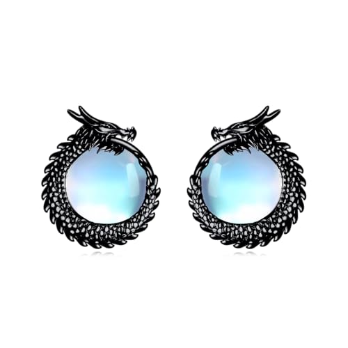 POPLYKE Drachen Ohrringe für Frauen Sterling Silber Mondstein Tier Ohrringe Schwarz Schmuck Geschenk für Mädchen (schwarz) von POPLYKE