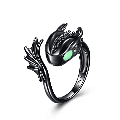 POPLYKE Drachen Ringe ür Frauen Sterling Silber Schwarz Drachen Ringe Schmuck Dragon Geschenke 7 (8) von POPLYKE