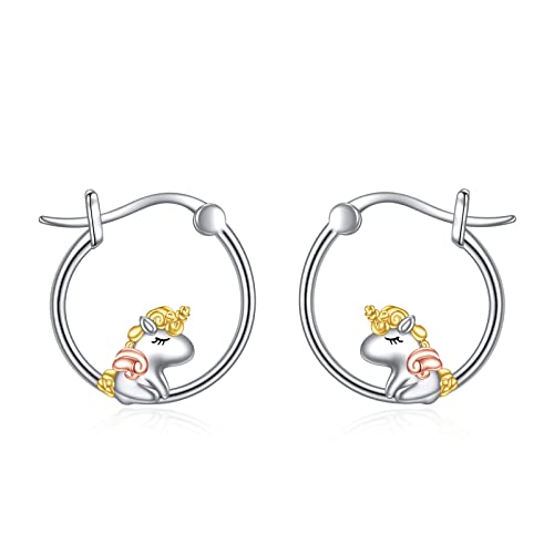 POPLYKE Einhörner Hoop Ohrringe Für Frauen 925 Sterling Silber Hypoallergene Ohrringe Schmuck Geburtstagsgeschenke von POPLYKE