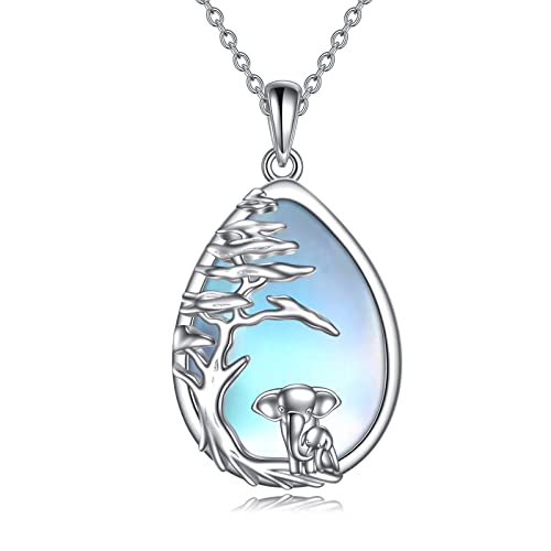 POPLYKE Elefant Mondstein Mutter und Tochter Halskette for Frauen 925 Sterling Silber Tierschmuck Geburtstag Mutter Geschenke von POPLYKE