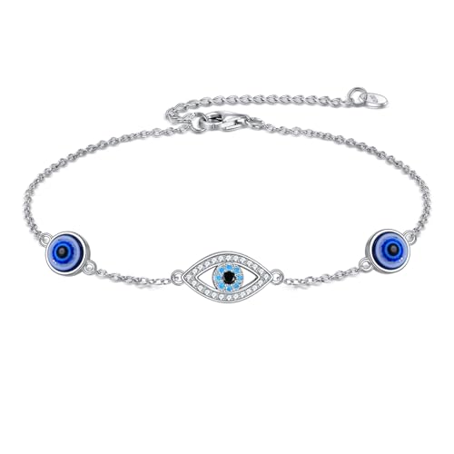POPLYKE Evil Eye Armband Sterling Silber Blau Evil Eye Armband Einstellbare Kette Schmuck Geschenk für Damen Teens Mädchen von POPLYKE