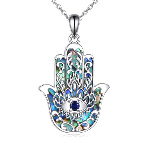 POPLYKE Evil Eye Hamsa Hand Halskette 925 Sterling Silber Hamsa Hand von Fatima Anhänger Abalone Shell Evil Eye Schmuck für Männer Damen von POPLYKE