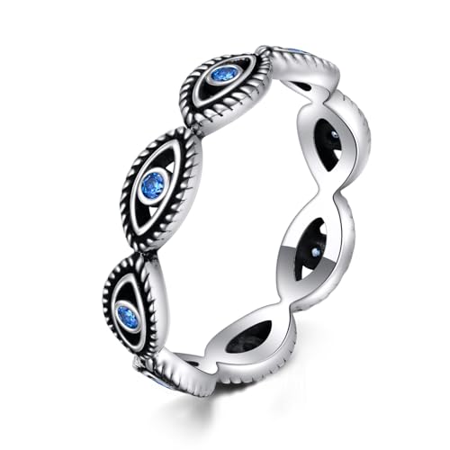 POPLYKE Evil Eye Ring 925 Sterling Silber Ring Blau Cubic Zirkonia Augen Stapelbare Ringe Hochzeit Ewigkeit Band Statement Schmuck Ringe für Damen von POPLYKE