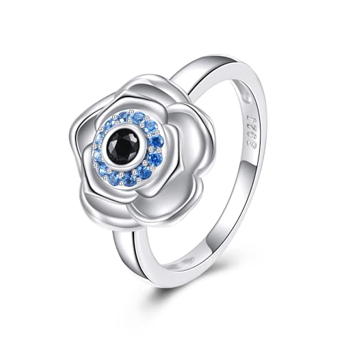POPLYKE Evil Eye Ring für Frauen Sterling Silber Rose Blume Ring Schmuck Geschenke für Mädchen Liebhaber 8# von POPLYKE
