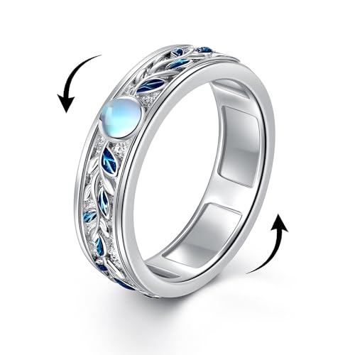 POPLYKE Fidget Angst Ringe für Damen 925 Sterling Silber Blatt Ring Sorge Rebe Spinner Ringe Anti Stress Stimmung Ringe Geschenke Muttertag Band Breite 6# von POPLYKE
