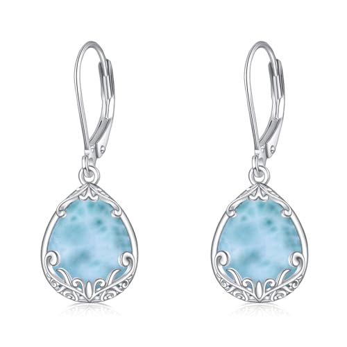 POPLYKE Filigrane Larimar Ohrringe für Frauen Sterling Silber Filigrane Ohrringe Larimar Schmuck Geschenk für Frauen (Larimar) von POPLYKE