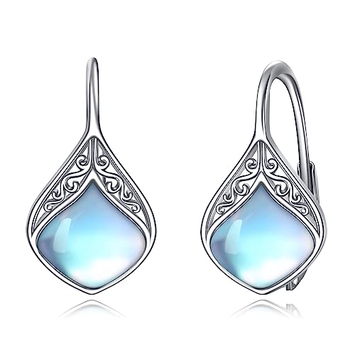 POPLYKE Filigrane Mondstein Ohrringe für Damen - 925 Sterling Silber Träne Leverback Schmuck für Frauen - Sensibel von POPLYKE