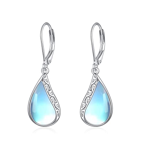 POPLYKE Filigrane Mondstein Leverback Ohrringe Damen 925 Sterling Silber Träne Mondstein Ohrringe Dangle von POPLYKE