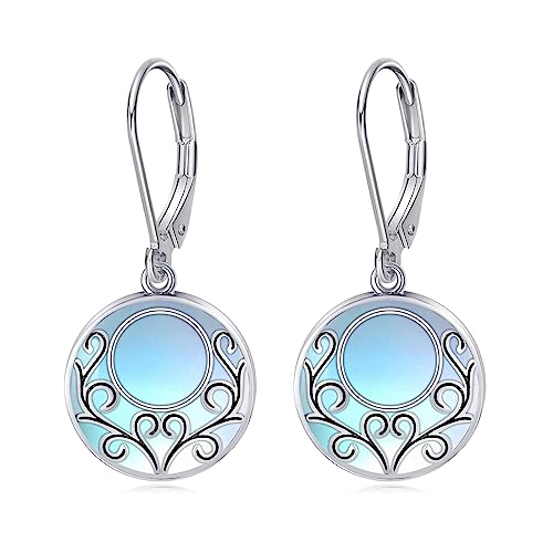 POPLYKE Filigrane Mondstein Ohrringe Dangle Sterling Silber Leverback Ohrringe für Damen Mondstein Schmuck Geschenke von POPLYKE