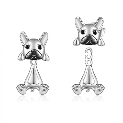 POPLYKE Französische Bulldogge Ohrringe für Damen 925 Sterling Silber Hund Ohrringe Tier Stud Ohrringe Französische Bulldogge Schmuck von POPLYKE